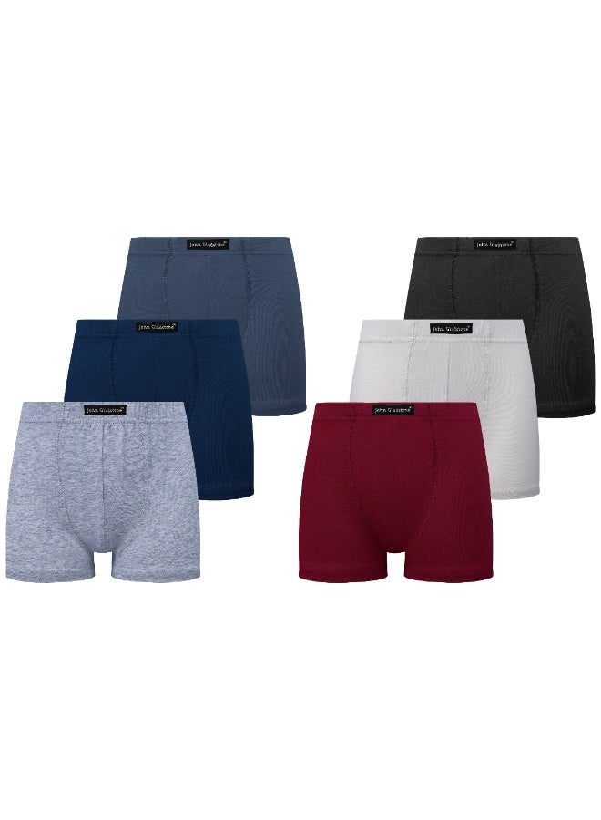 John Gladstone Boy's Boxer Plain Inner Elastic Assorted Colors Pack of 6 - Image 1